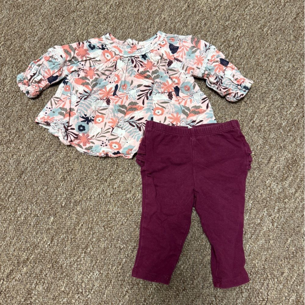 Floral Kids outfit - maroon 6 month